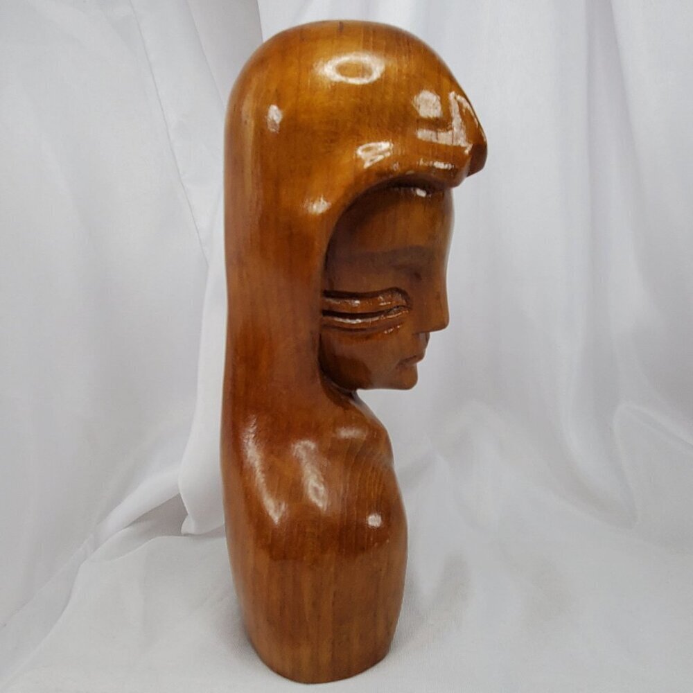 VTG Mid-Century Art Deco Carved Wood Women Female Bust Sculpture Handcrafted 8" - Picture 5 of 14